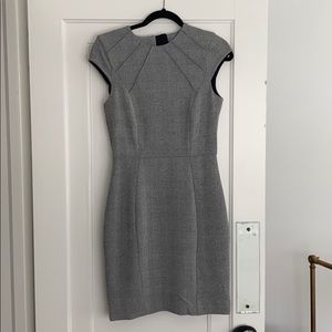 Capped sleeve grey work dress
